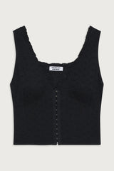 Tea Eyelet Ruffle Tank Black