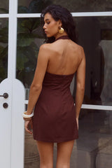 MARTHA HALTER A LINE MINI DRESS CHOCOLATE