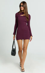 Zoya Mini Dress Long Sleeve Bodycon Dress in Wine