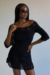 Kaia Crochet Knit Mini Dress Black