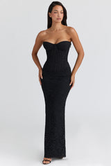 black lace corset maxi dress