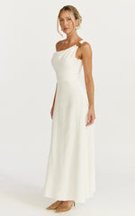 Amber Midi Dress Off The Shoulder Hardware Detail A Line Dress in White