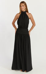 Lila Maxi Dress Backless High Neck Halter Dress in Black