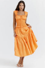 tangerine shirred sundress