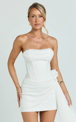 Riley Mini Dress Strapless Draped Corset Bodycon Dress in White