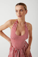 Tulsa Halter Midi Dress Scarlet Stripe