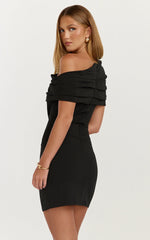 Kairose Mini Dress Asymmetrical Sleeve Dress in Black