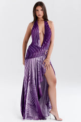 orchid backless halter maxi dress
