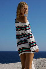 EMRYN ONE SHOULDER KNIT MINI DRESS MULTI STRIPE
