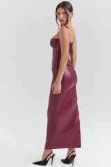 cabernet vegan leather midi dress