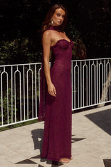 AMANA STRAPLESS SCARF MAXI DRESS WINE