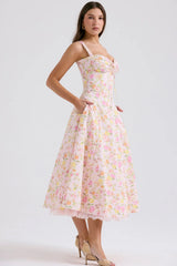 pink meadow print cotton bustier sundress