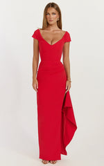 Skye Maxi Dress V Shaped Neckline Short Sleeve Dress in Red