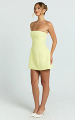 Catharine Mini Dress Strapless A Line Dress in Lemon