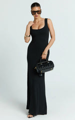 Odette Maxi Dress Scoop Neck A Line Dress in Black