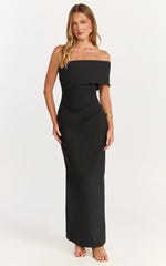 Pearce Maxi Dress Gathered One Sleeve Bodycon Dress in Black