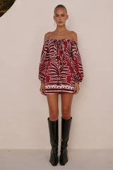 BRODIE OFF SHOULDER MINI DRESS BRODIE RED