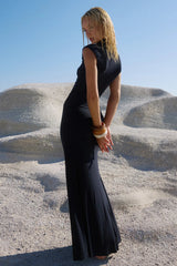 AVANNI HIGH NECK MAXI DRESS GRANITE