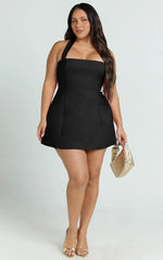 Dante Mini Dress Halter Neck Tie Tulip Skirt Dress in Black