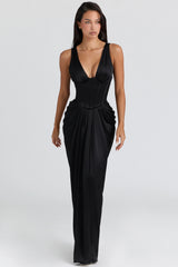 black satin hourglass maxi dress limited edition