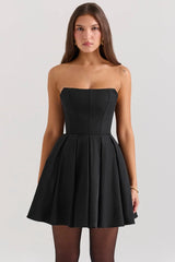 black strapless detachable bow mini dress