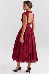berry lace backless midi dress sale