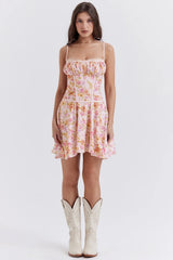 light lavender print corset dress