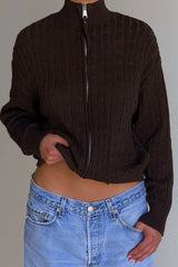 Bea Cable Knit Zip Up Sweater Chocolate Brown