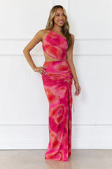 Vibrant Vista One Shoulder Cutout Maxi Dress Pink