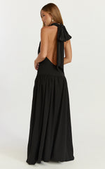 Lila Maxi Dress Backless High Neck Halter Dress in Black