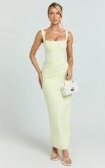 Karlie Maxi Dress Scoop Neck Fitted Dress in Lemon