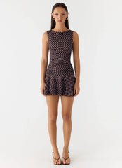 Kelda Mini Dress Chocolate Blue Dot