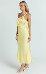 Carmella Midi Dress One Shoulder Twist Detail Dress in Butter Yellow