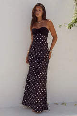 KADIE OFF SHOULDER MAXI DRESS BLACK WHITE POLKA