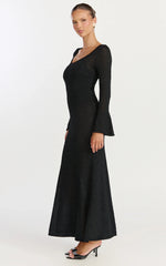 Michelle Maxi Dress Scoop Neck Flute Sleeve Knit Maxi Dress in Black