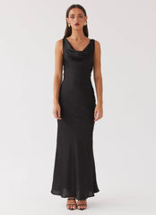 Be Mine Satin Maxi Dress Black
