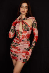 rose print corset mini dress