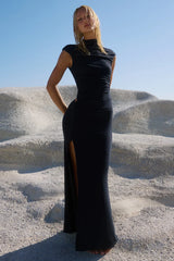 AVANNI HIGH NECK MAXI DRESS GRANITE