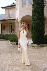 The Delilah Satin Halter Maxi Dress Yellow