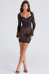black embroidered floral lace mini dress limited edition