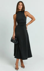 Macy Midi Dress High Neck A Line Dress in Black