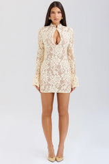 buttermilk keyhole lace mini dress
