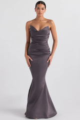 shadow satin strapless gown