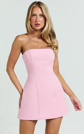 Catharine Mini Dress Strapless A Line Dress in Pink