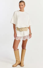 Rina Mini Dress Mini Lace Trim Dress in Off White