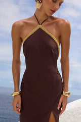 SHAE HALTER MAXI DRESS BITTER CHOCOLATE