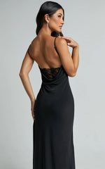Carrie Maxi Dress Cowl Back Lace Insert Dress in Black