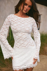 EFFIE LONG SLEEVE MINI DRESS WHITE