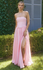 Penny Maxi Dress Strapless Corset Bodice Floral Embellished Dress in Soft Pink