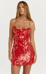 Saffron Mini Dress Cowl Neck Sequin Dress in Burnt Orange